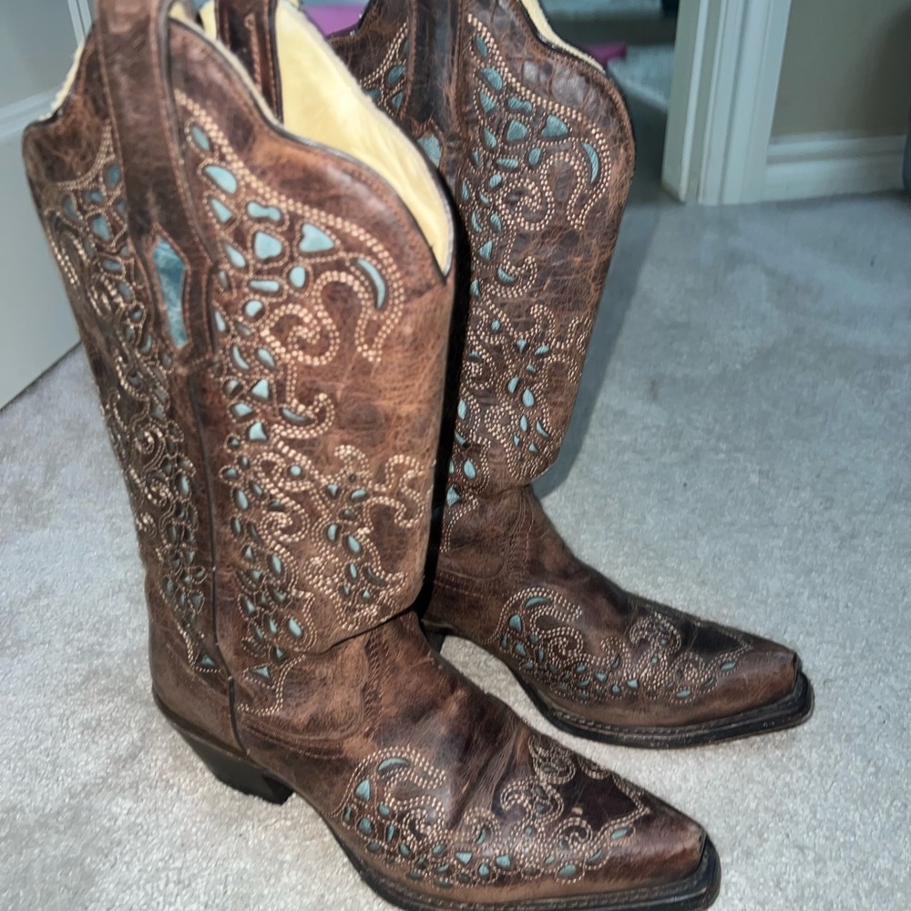 Brown leather with Turquoise Corral Boots